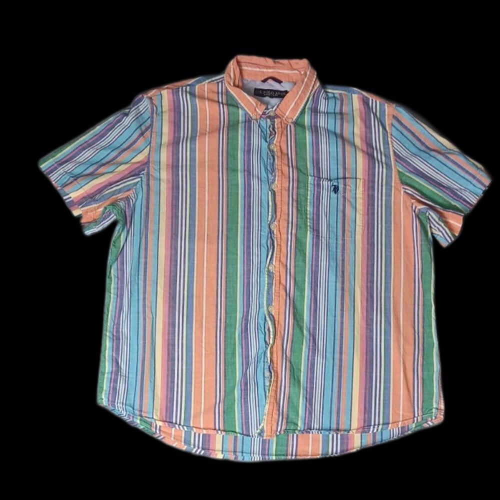 Vintage U.S. Polo Assn Button Up Shirt Mens Size 2XL Multicolored Stripes Collar